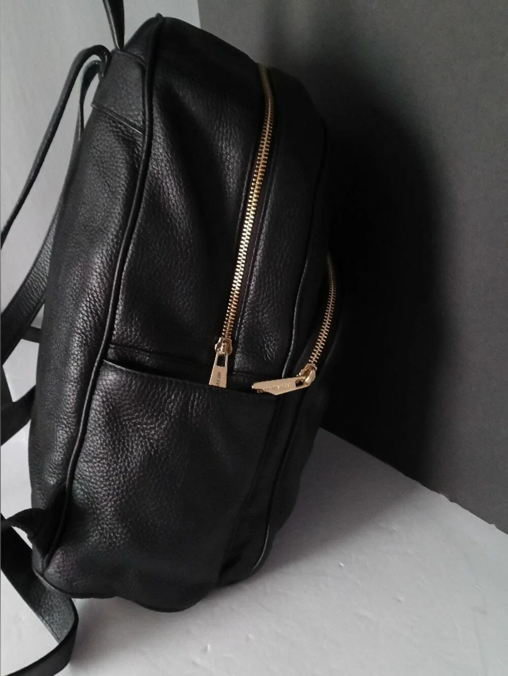 Michael Kors Black Leather Backpack with Gold Accents